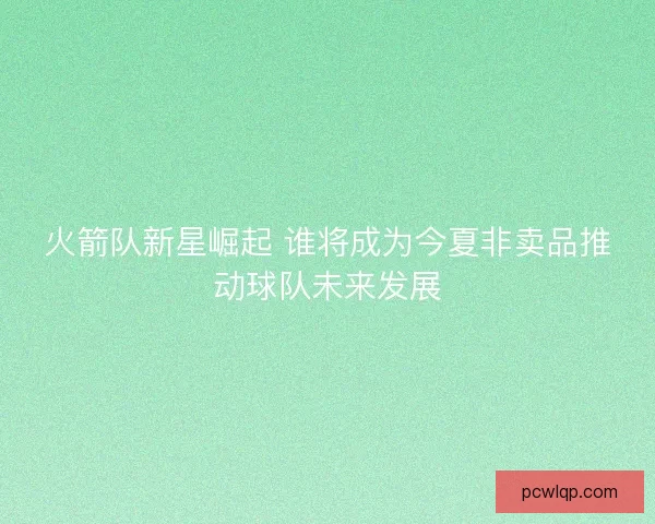 火箭队新星崛起 谁将成为今夏非卖品推动球队未来发展