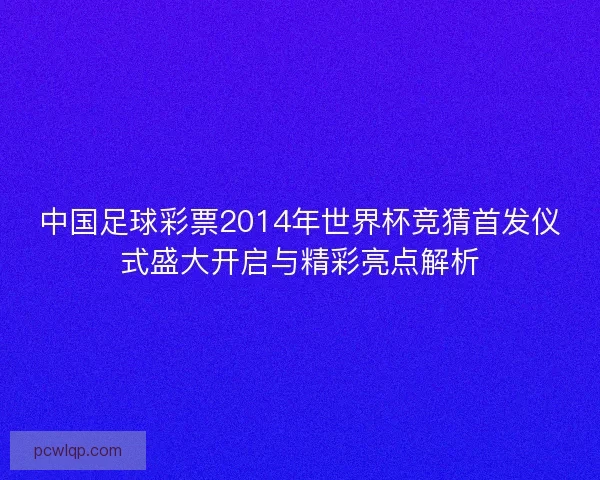 中国足球彩票2014年世界杯竞猜首发仪式盛大开启与精彩亮点解析